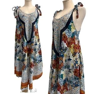 Seven Islands Rayon 1/4 Circle Multi Pattern Summer Dress With Shoulder Ties